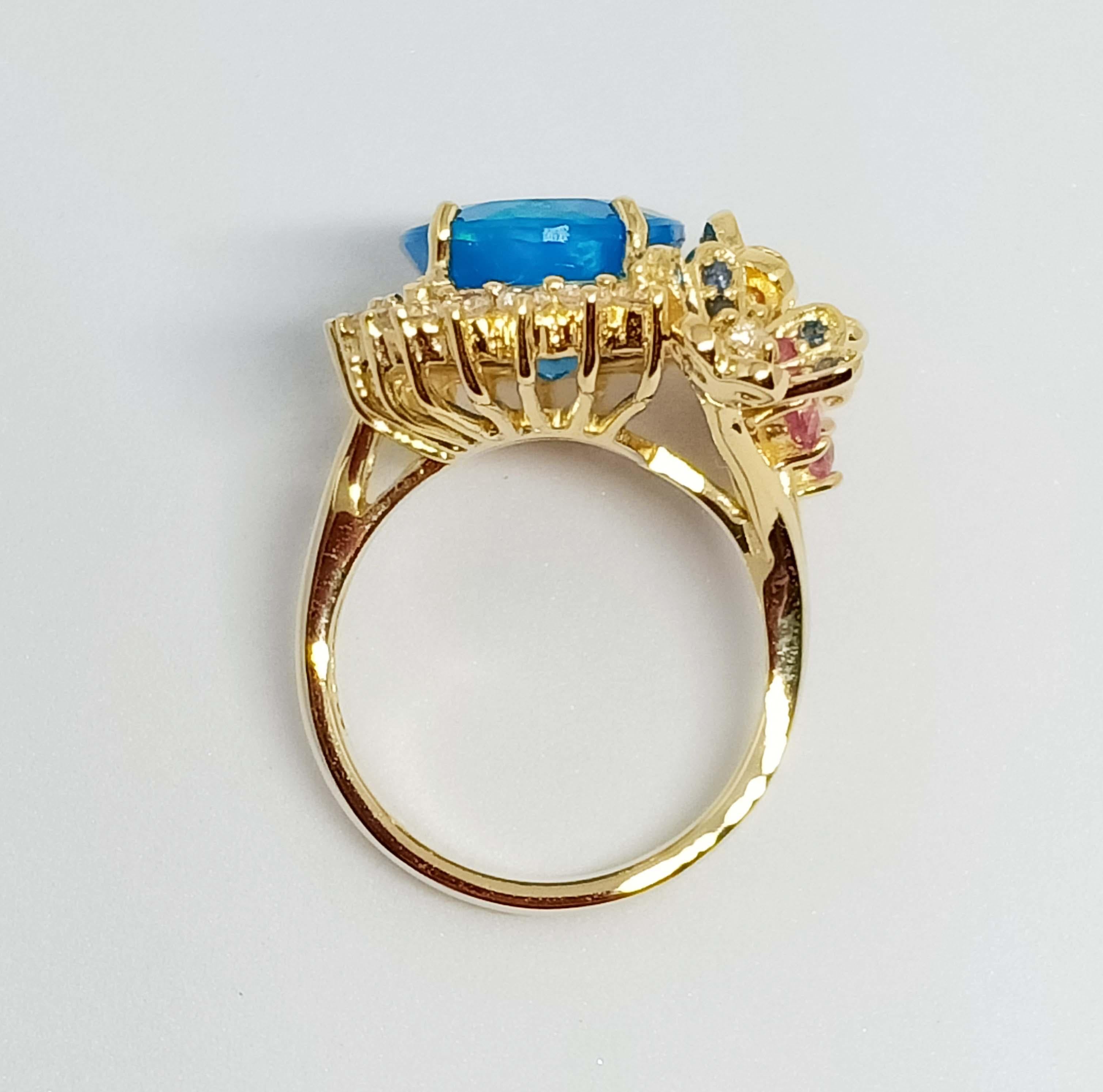 Donna 7,12 carati. Anello Opale blu in argento sterling placcato oro 18 carati. in vendita