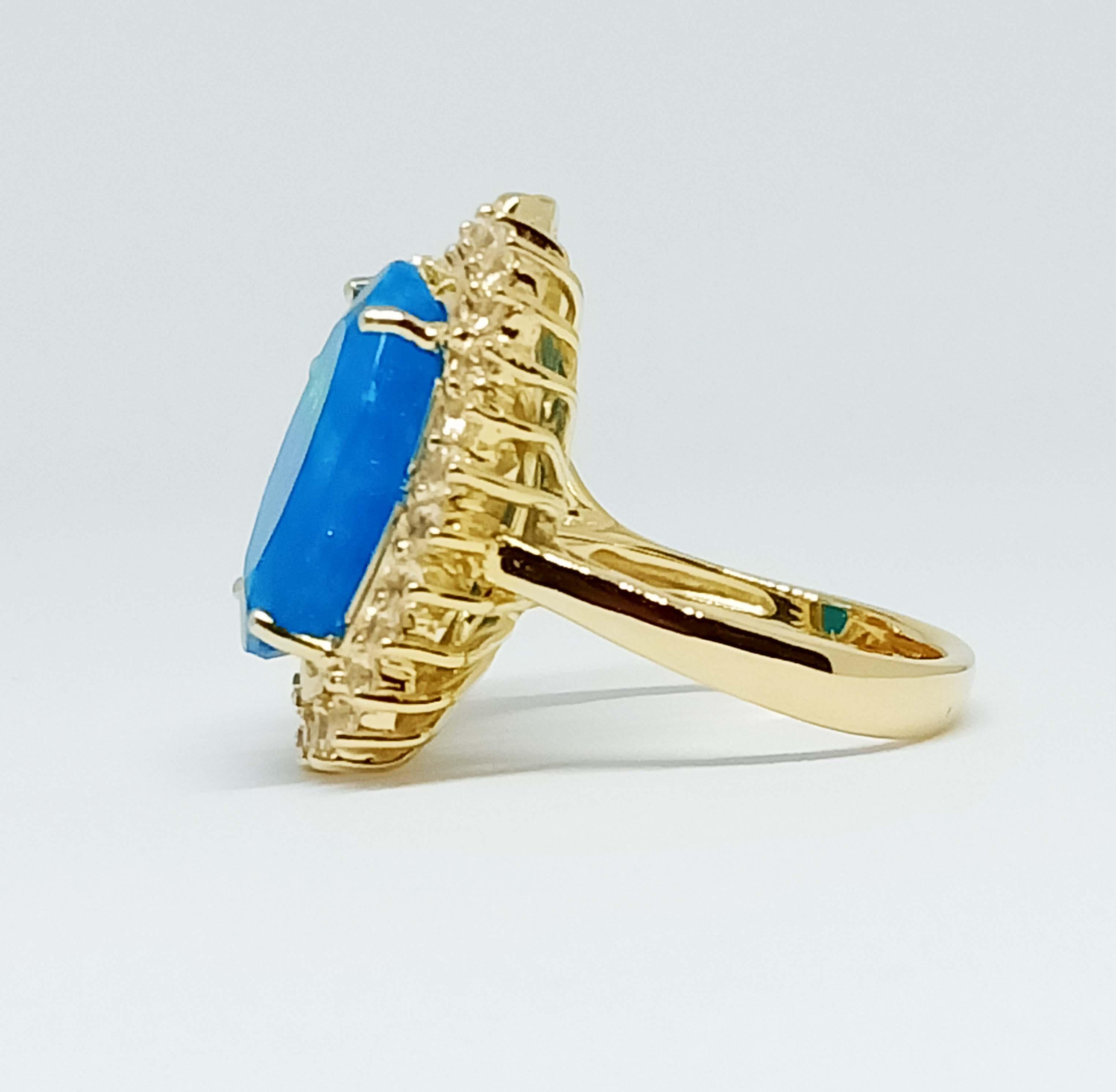 7,12 carati. Anello Opale blu in argento sterling placcato oro 18 carati. in vendita 1