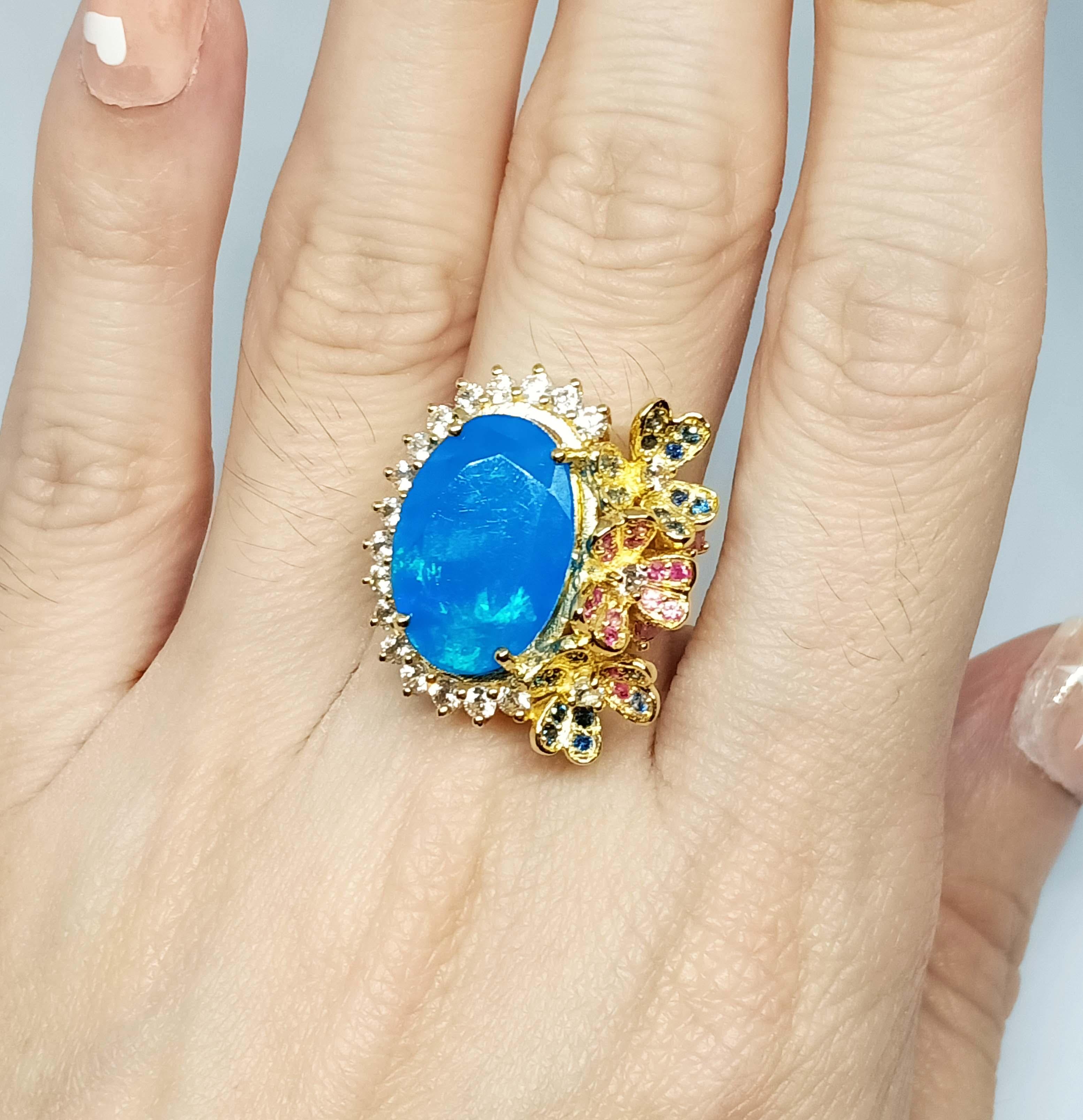 7,12 carati. Anello Opale blu in argento sterling placcato oro 18 carati. in vendita 3