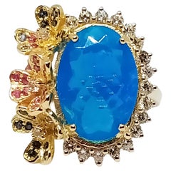 7.12 cts. Blue Opal ring Sterling Silver in 18K Gold Plated.