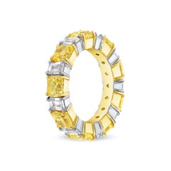 7.12 Ctw. Alternating Cushion Fancy Intense Yellow Diamond & Emerald Cut Diamond