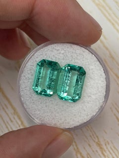 7.12tcw 11.5x8 Matching Colombian Emeralds - Emerald Cut Genuine Loose Pair