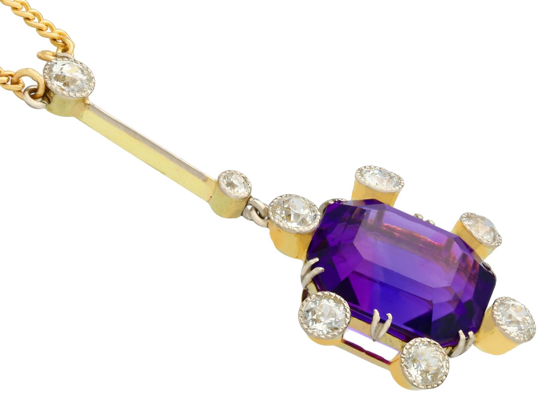 7.13 Carat Amethyst and 1.06 Carat Diamond Yellow Gold Palladium Set Pendant In Excellent Condition For Sale In Jesmond, Newcastle Upon Tyne