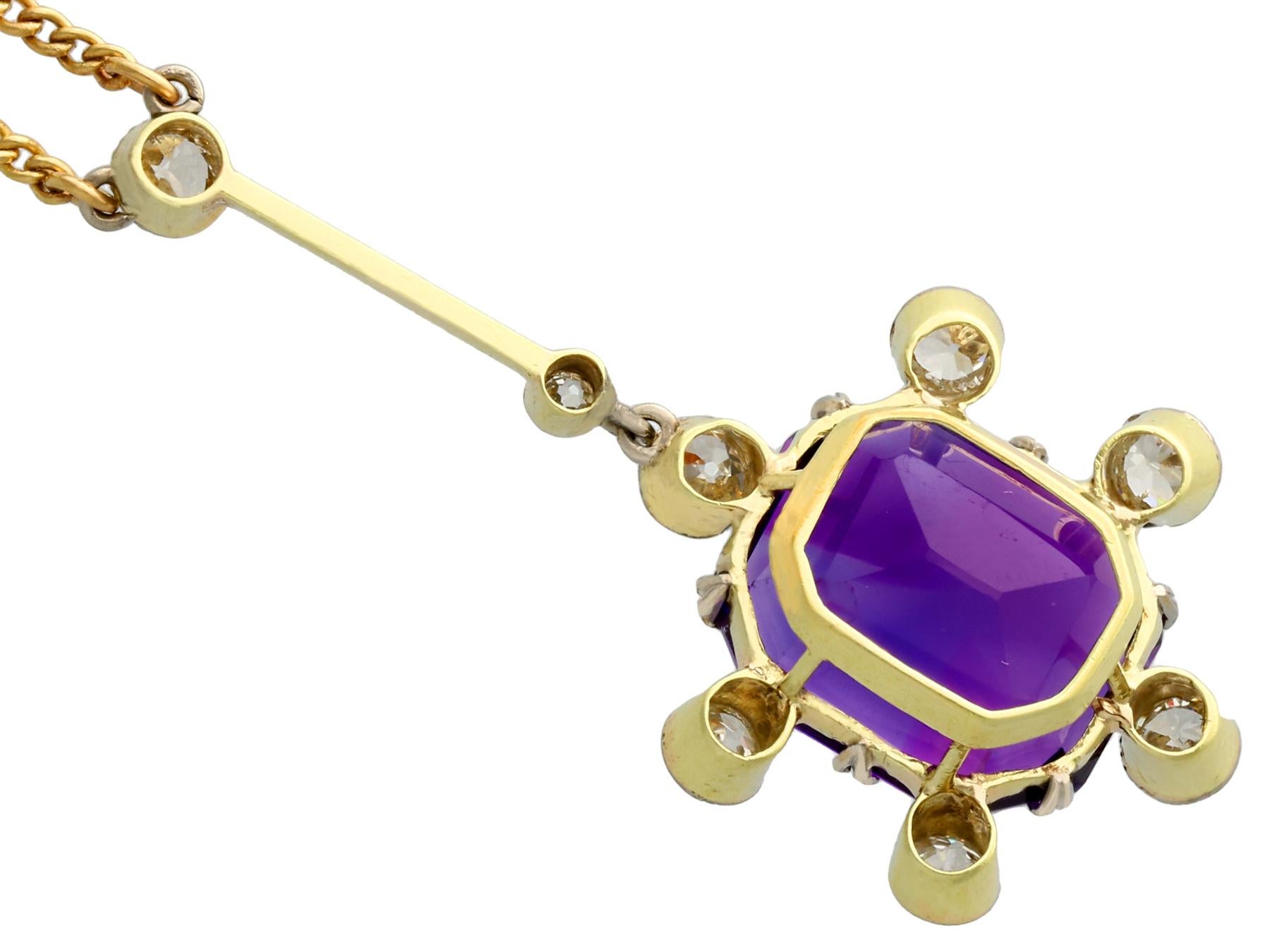 Women's or Men's 7.13 Carat Amethyst and 1.06 Carat Diamond Yellow Gold Palladium Set Pendant For Sale