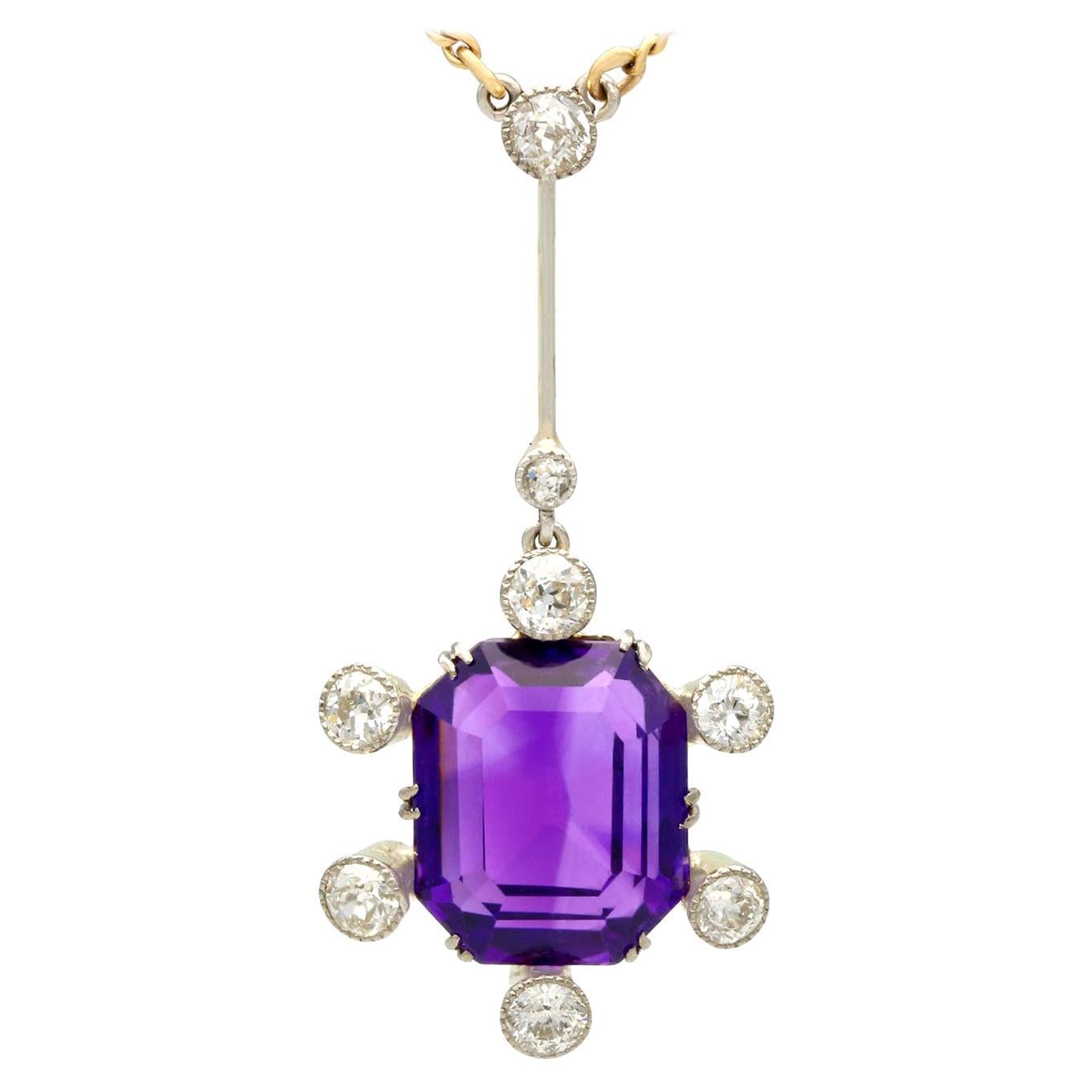 7.13 Carat Amethyst and 1.06 Carat Diamond Yellow Gold Palladium Set Pendant For Sale
