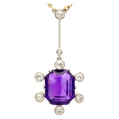7,13 Karat Amethyst und 1,06 Karat Diamant Gelbgold Palladium gefasster Anhänger