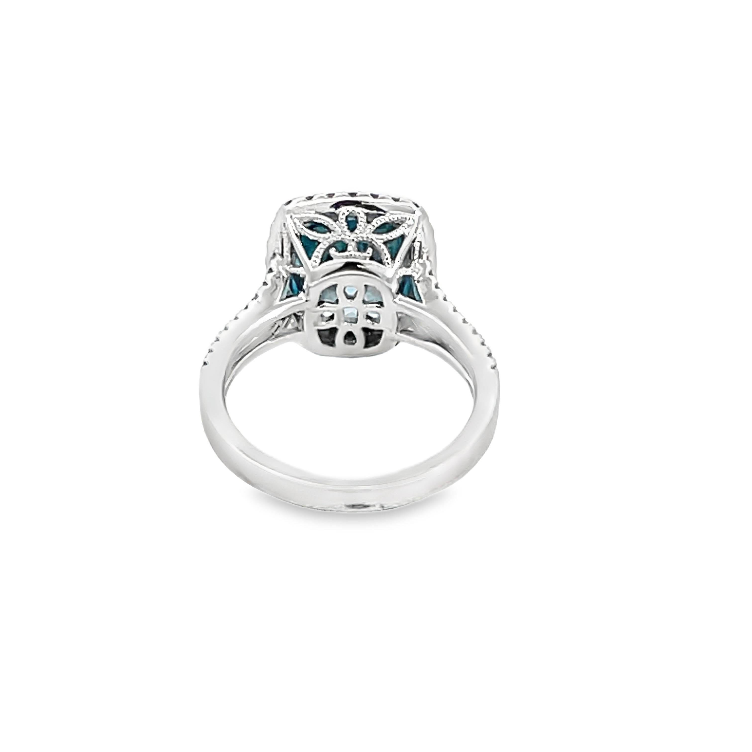 Women's 7.13 Carat Cushion Blue Zircon and Diamond Ring For Sale
