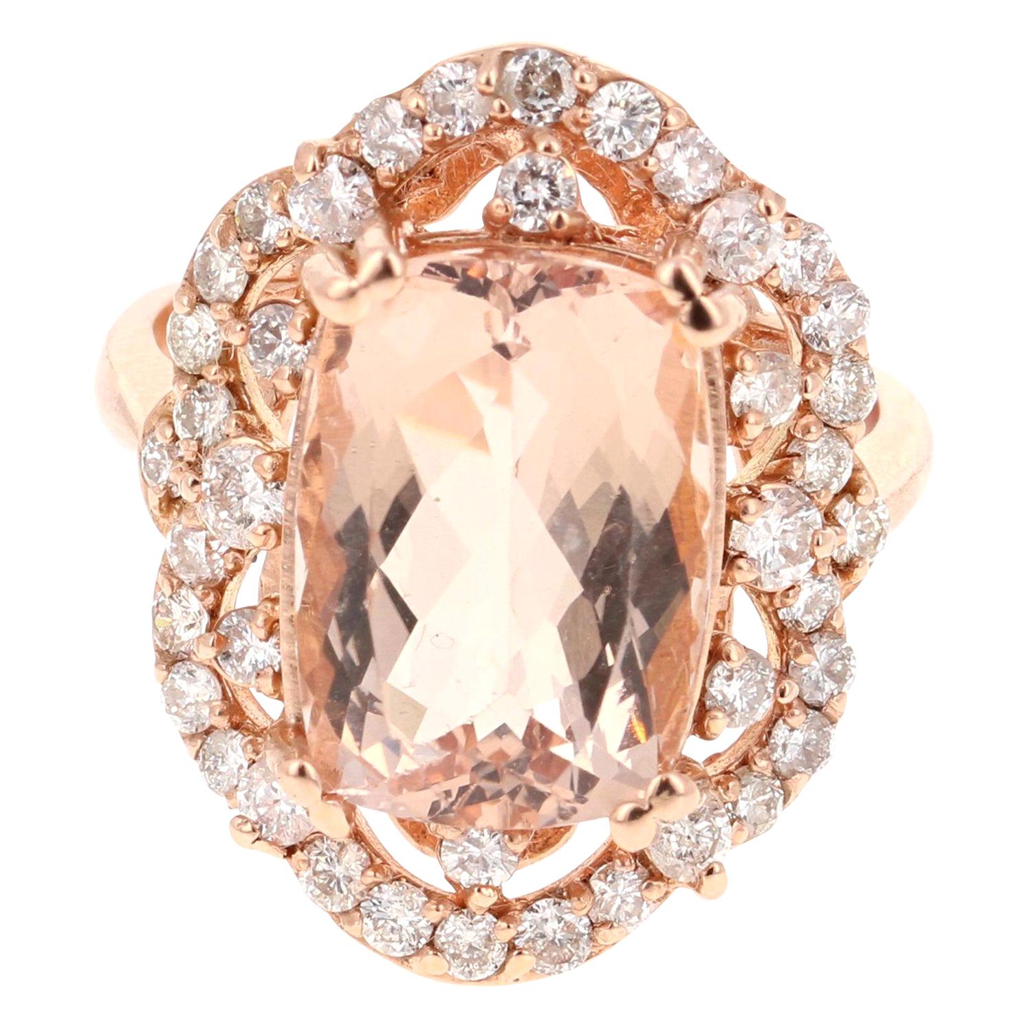 Bague cocktail en or rose 14 carats avec Morganite de 7,13 carats et diamants