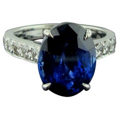 7.13 Carat Oval Blue Sapphire and Diamond Ring in 14 Karat White Gold