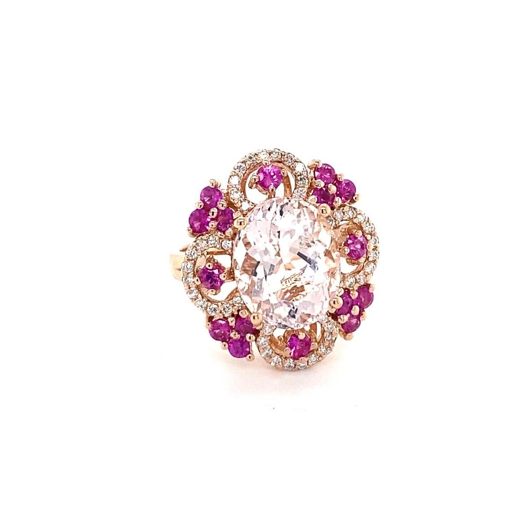 Contemporary 7.13 Carat Pink Morganite Sapphire and Diamond Rose Gold Cocktail Ring  For Sale