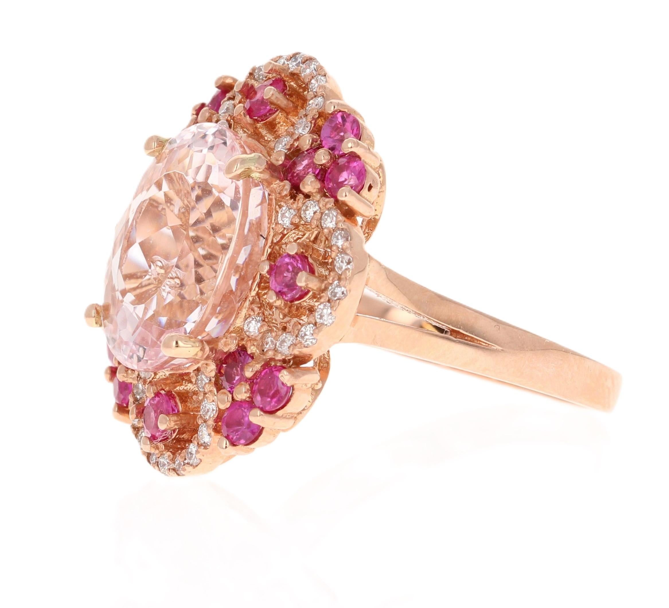 Contemporary 7.13 Carat Pink Morganite Sapphire Diamond Rose Gold Cocktail Ring For Sale