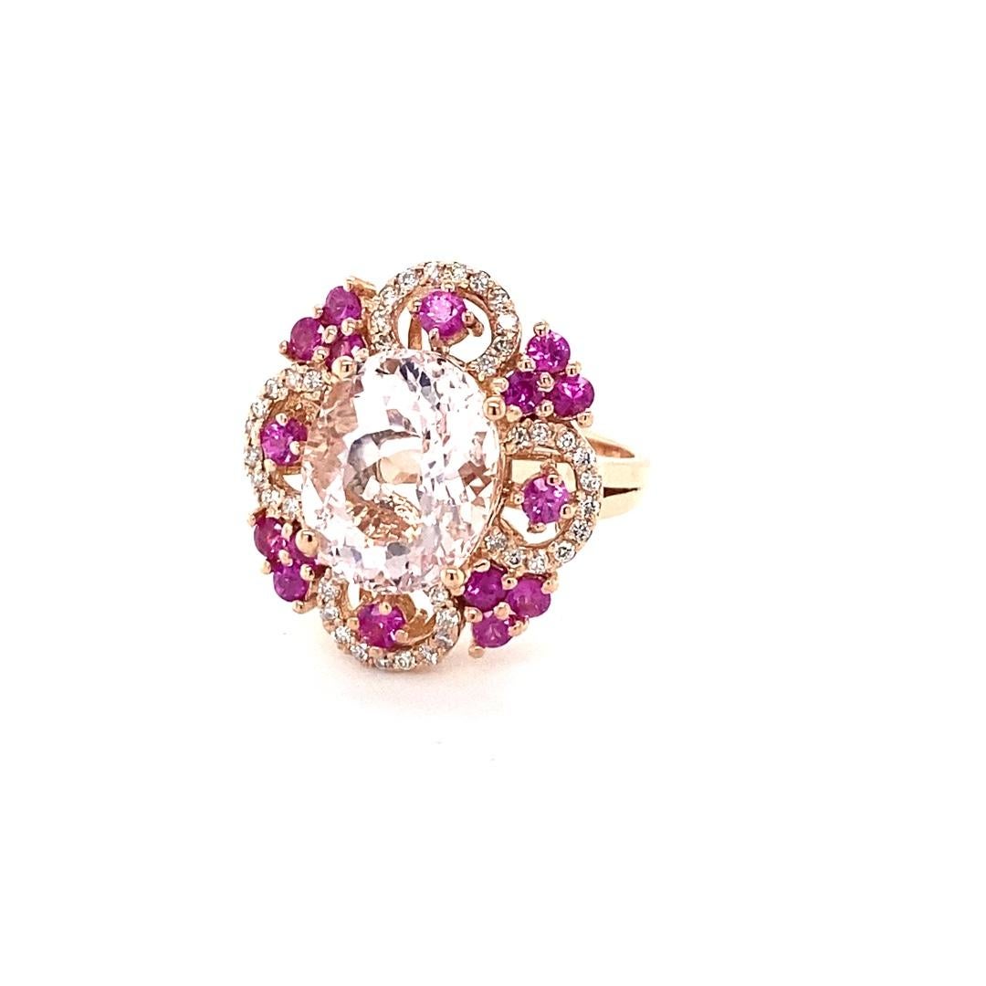 Oval Cut 7.13 Carat Pink Morganite Sapphire and Diamond Rose Gold Cocktail Ring  For Sale