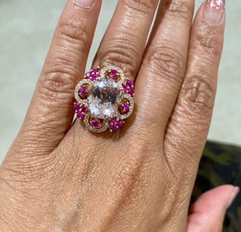7.13 Carat Pink Morganite Sapphire and Diamond Rose Gold Cocktail Ring  In New Condition For Sale In Los Angeles, CA