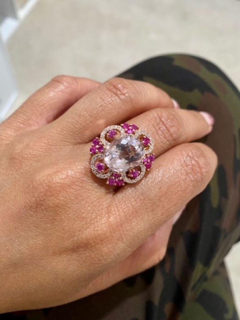 7.13 Carat Pink Morganite Sapphire Diamond Rose Gold Cocktail Ring In New Condition For Sale In Los Angeles, CA