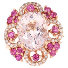 Anello da cocktail in oro rosa con zaffiro e morganite rosa da 7,13 carati