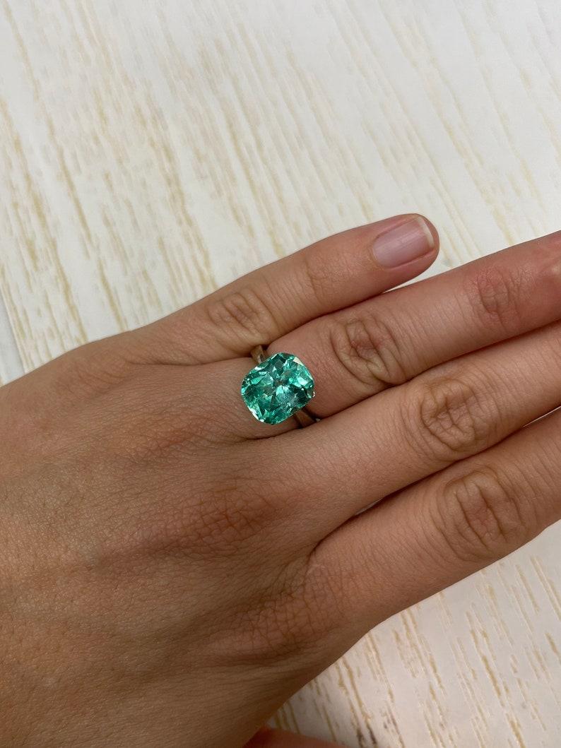 7.13 Carat Vivacious Bluish Green Colombian Emerald - Chivor Cushion Cut Gem For Sale 2