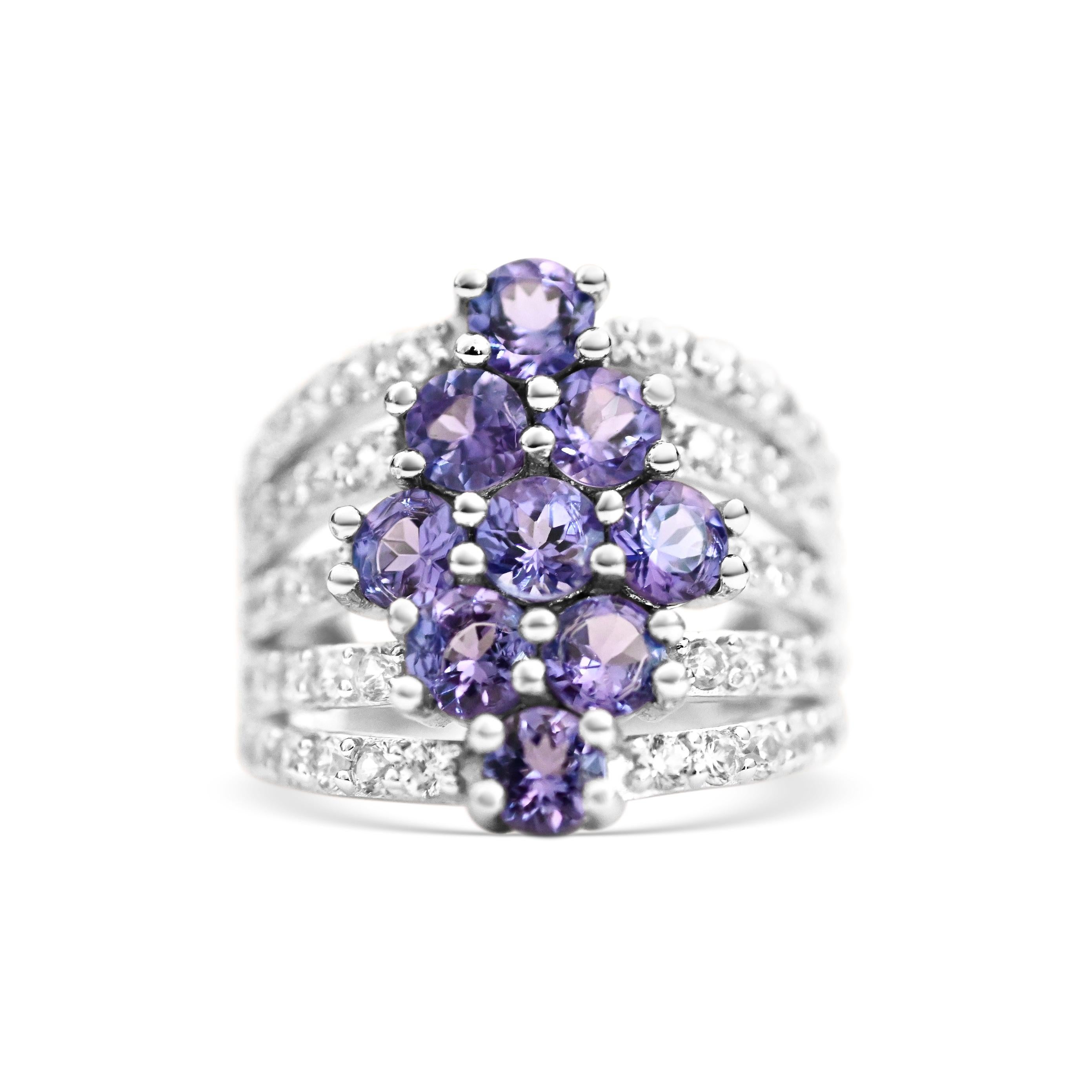 Round Cut 7.13 Ct Woman Tanzanite Ring 925 Sterling Silver Rhodium Plated  Wedding Ring  For Sale