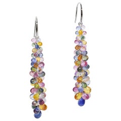 71.30 Carat Fancy Sapphire Briolette 18 Karat White Gold Drop Earring