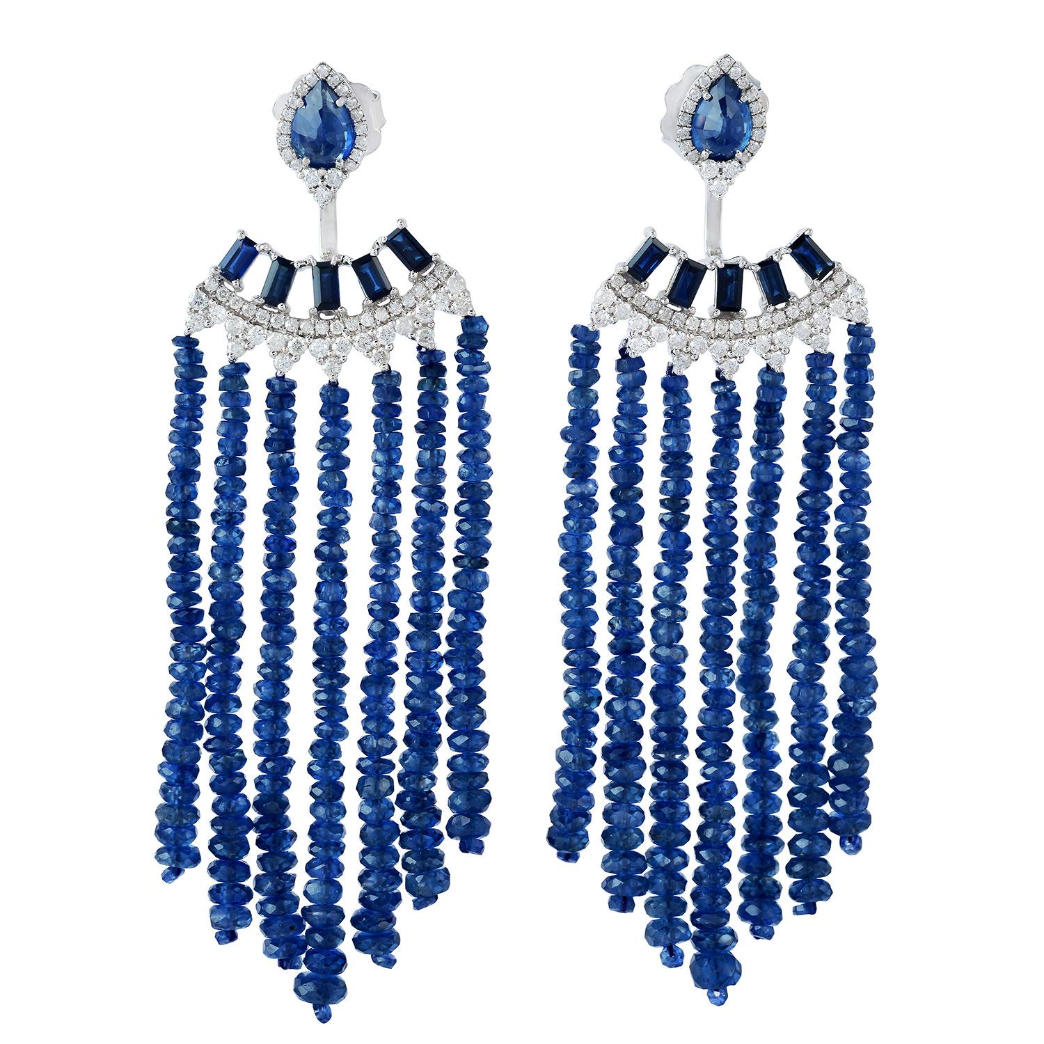 Perlina Orecchini in oro 18 carati con diamante e zaffiro blu da 71,38 carati in vendita