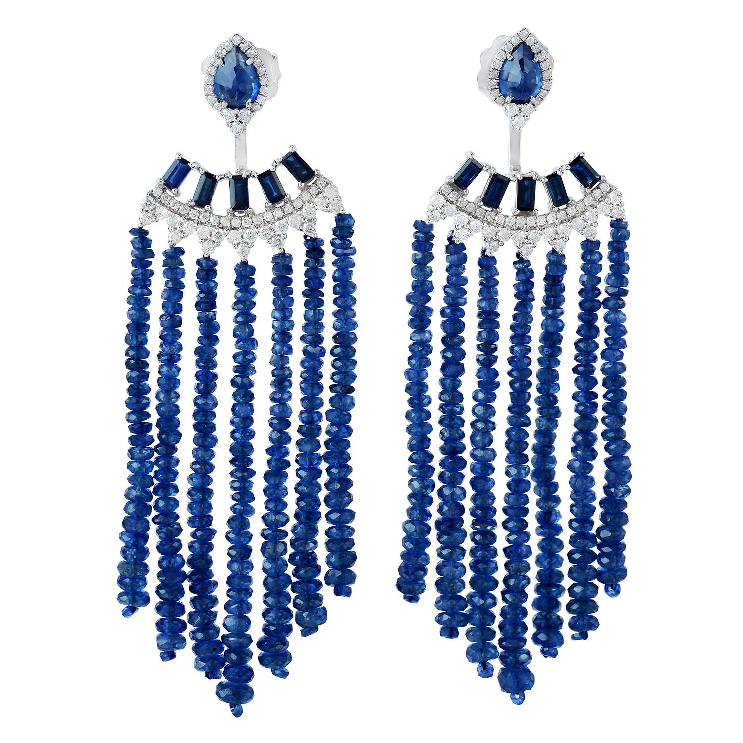 71.38 Carat Blue Sapphire Diamond 18 Karat Gold Earrings