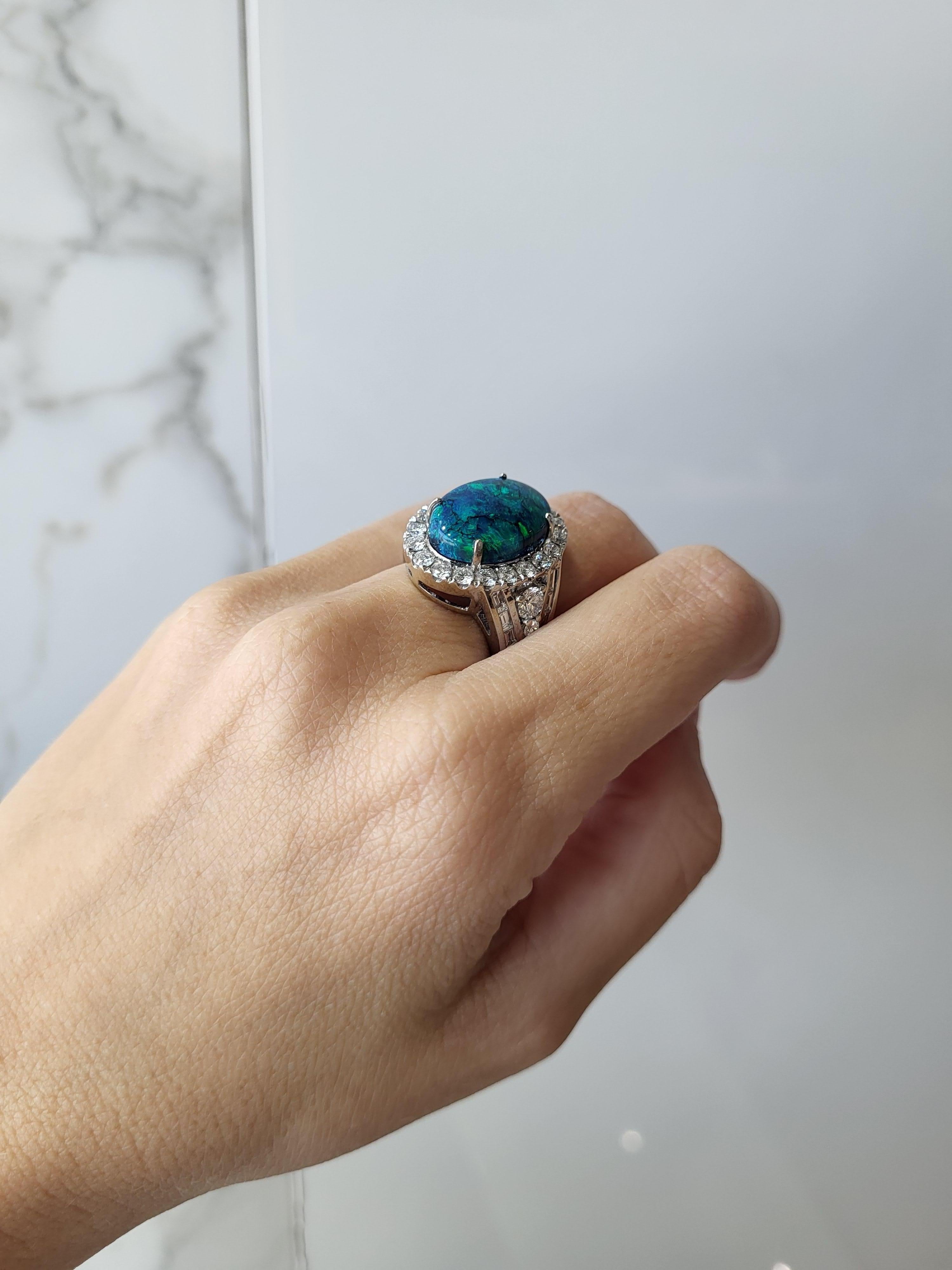 7.14 Carat Australian Black Opal and Diamond Cocktail Ring For Sale 4