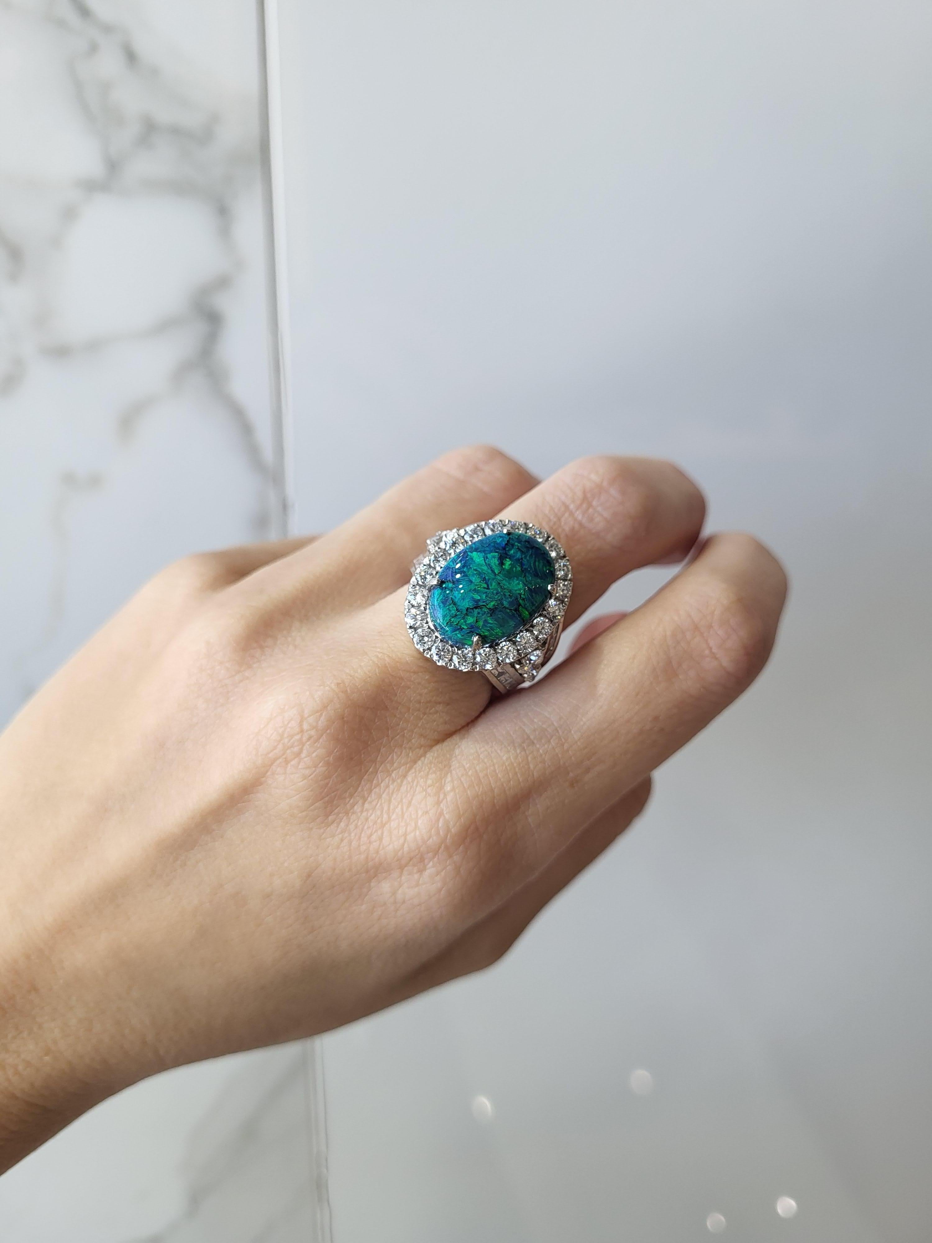 7.14 Carat Australian Black Opal and Diamond Cocktail Ring For Sale 4