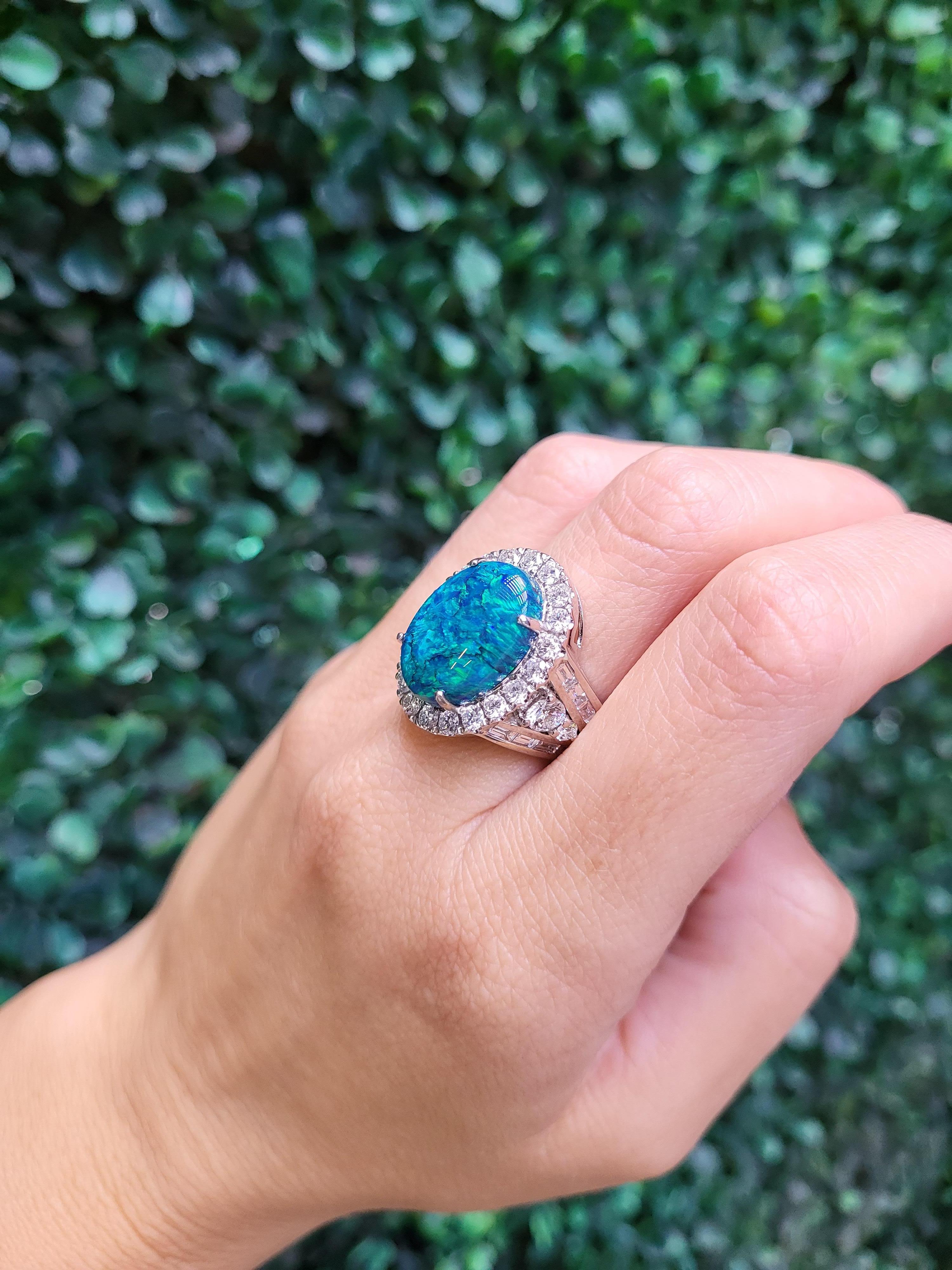 7.14 Carat Australian Black Opal and Diamond Cocktail Ring For Sale 9