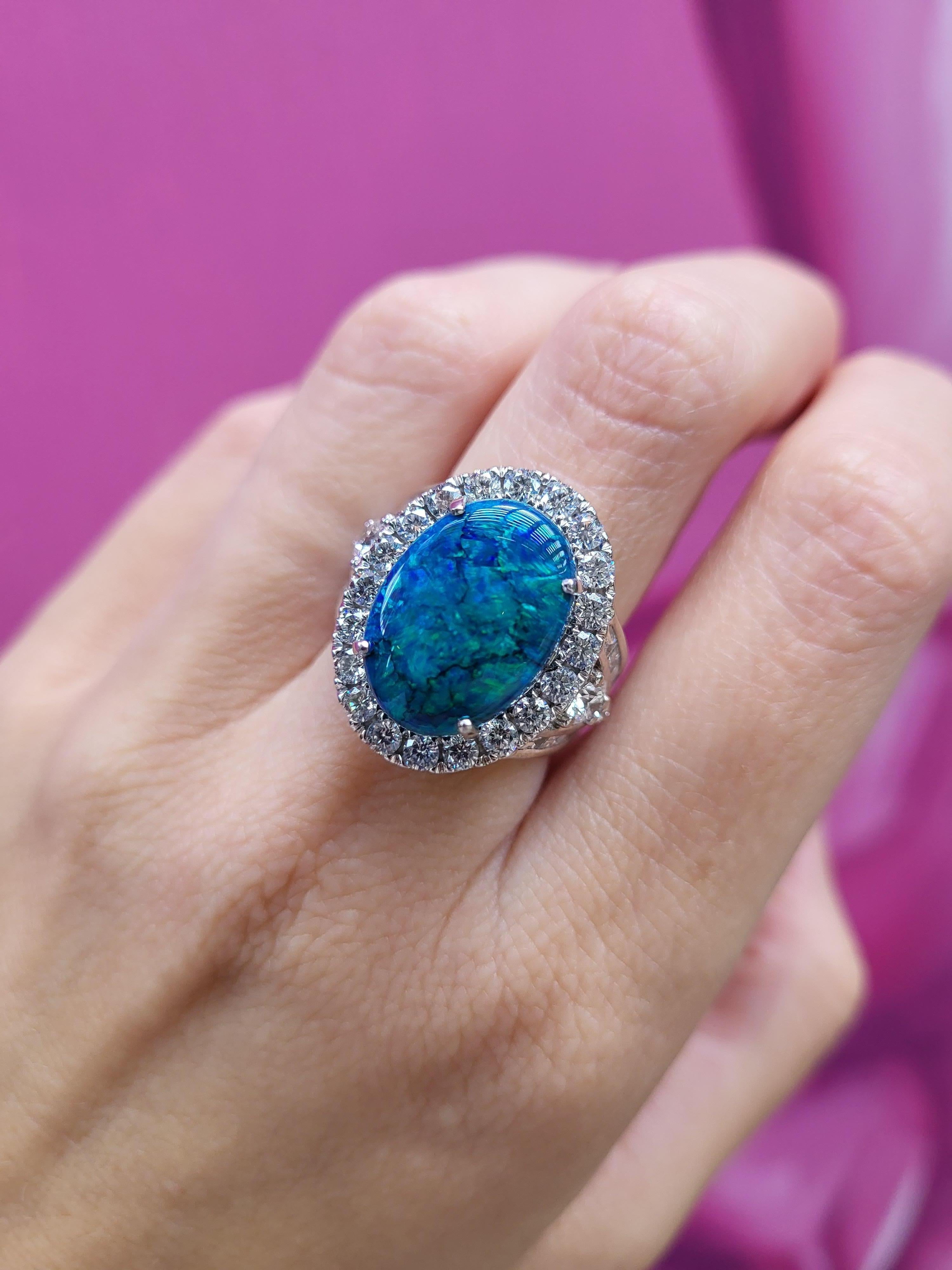 Cabochon 7.14 Carat Australian Black Opal and Diamond Cocktail Ring For Sale