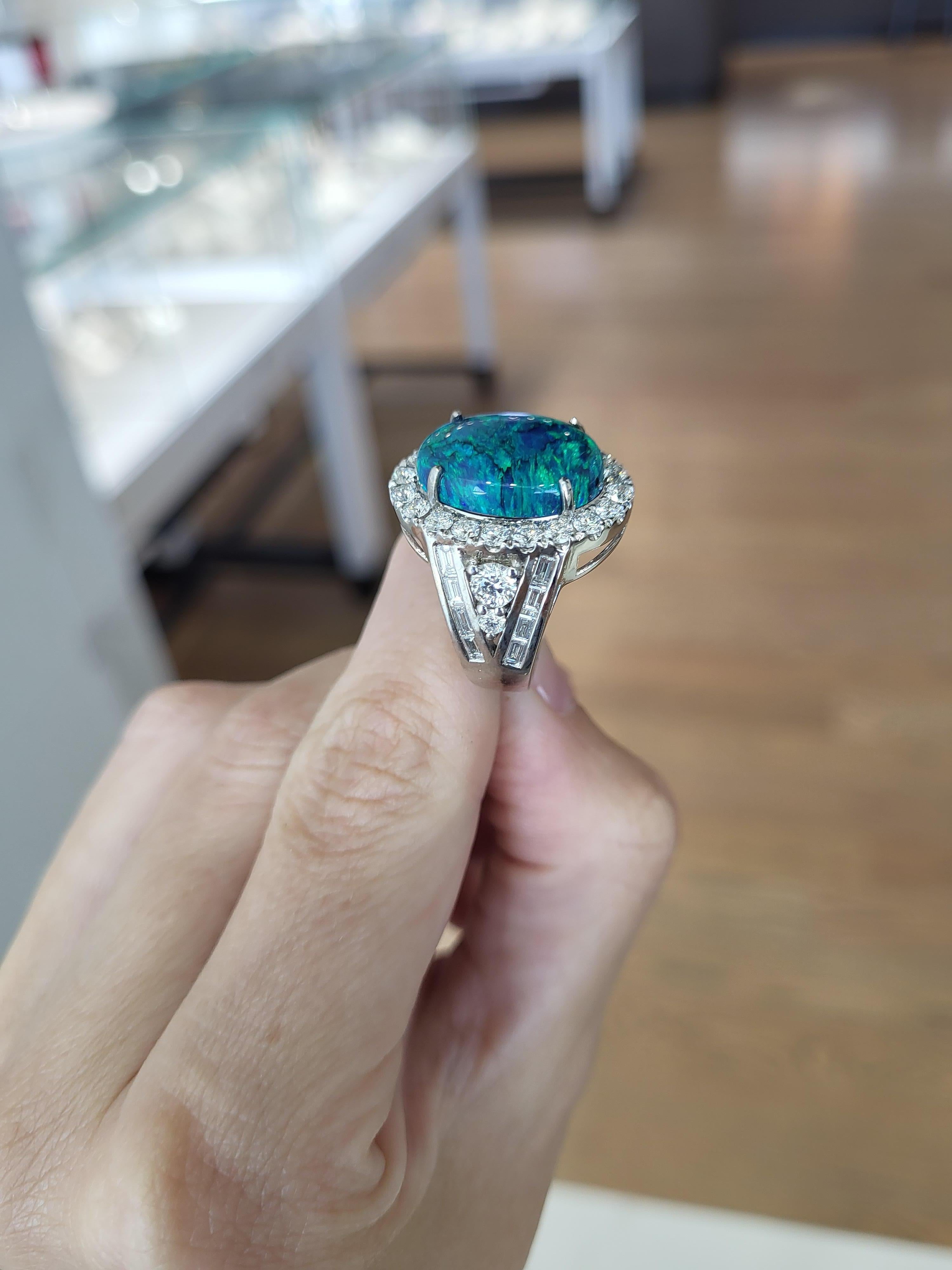 7.14 Carat Australian Black Opal and Diamond Cocktail Ring In New Condition For Sale In Houston, TX