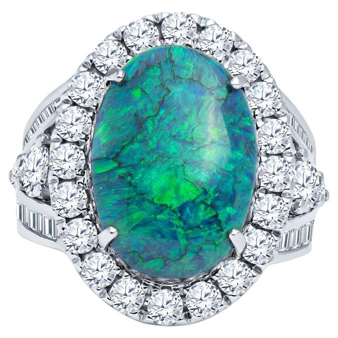 7.14 Carat Australian Black Opal and Diamond Cocktail Ring For Sale