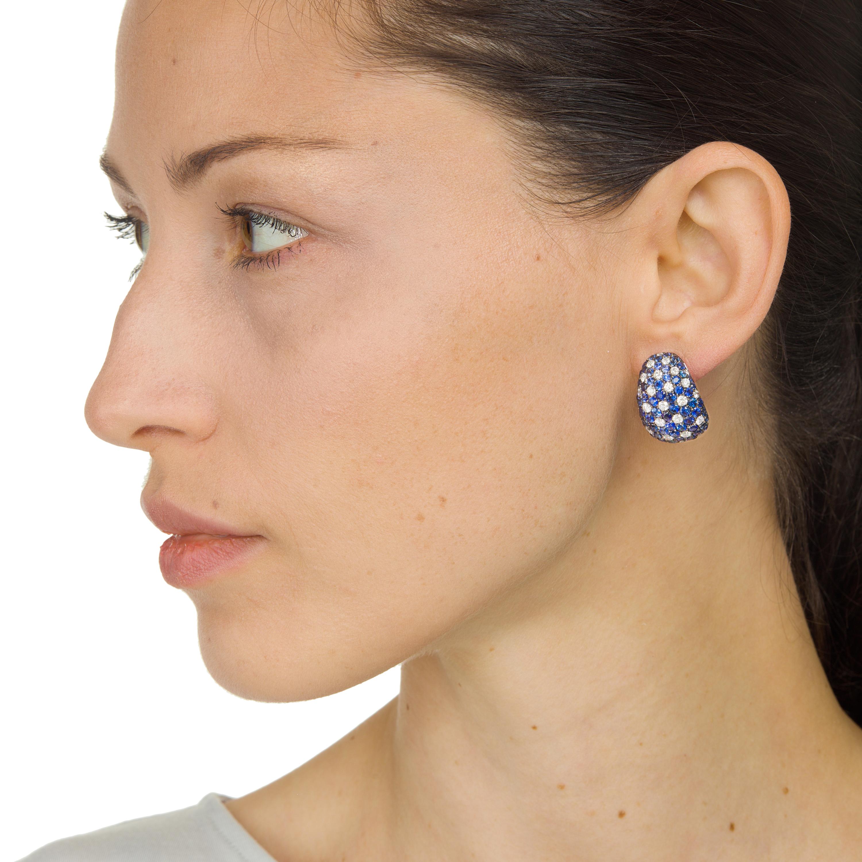 Contemporary Nigaam 7.14 Cts. Blue Sapphire with Diamond Stud Earrings in 18K White Gold