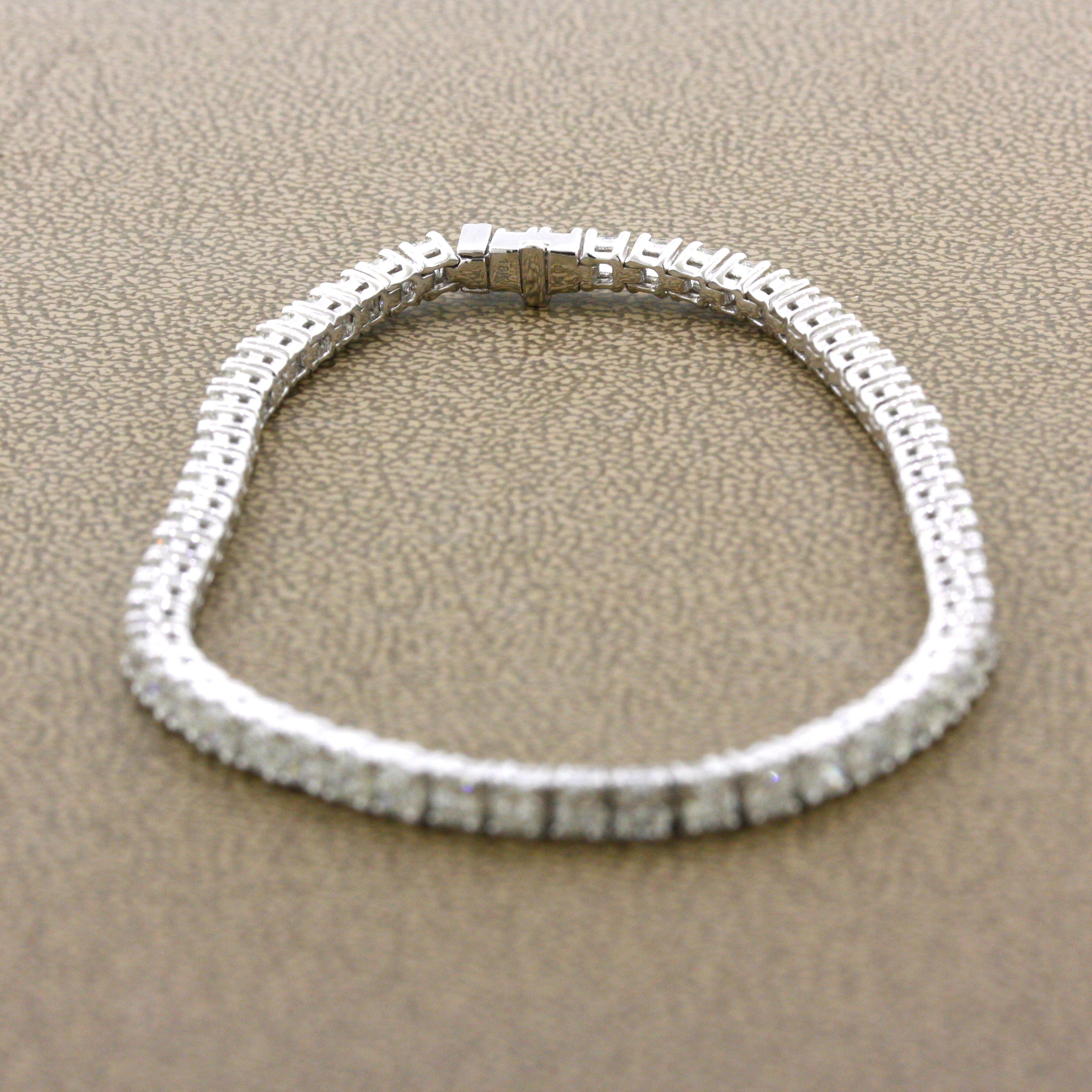 7.14 Karat Diamant-Gold-Tennisarmband mit Kissenschliff 6