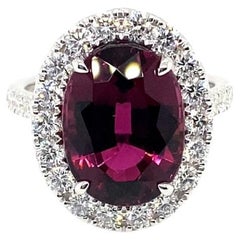 Bague en or blanc 18 carats avec tourmaline rubellite certifiée GIA de 7,14 carats