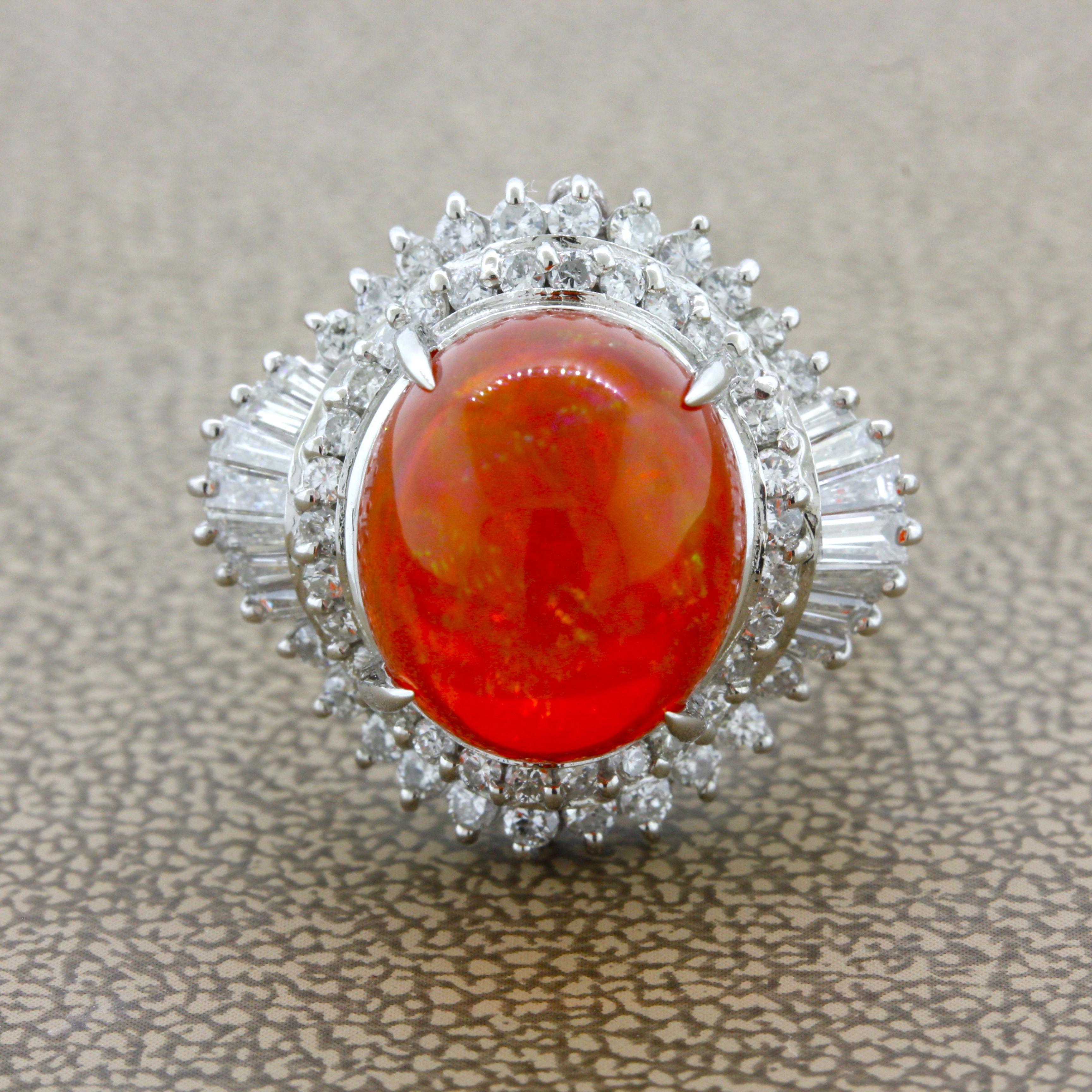 Here we have a very fine vivid jelly orange fire opal from Mexico which has excellent play-of-color. The opal weighs a respectable 7.14 carats and shows very strong bright color flashes on its top that include red, orange, yellow and green. It is