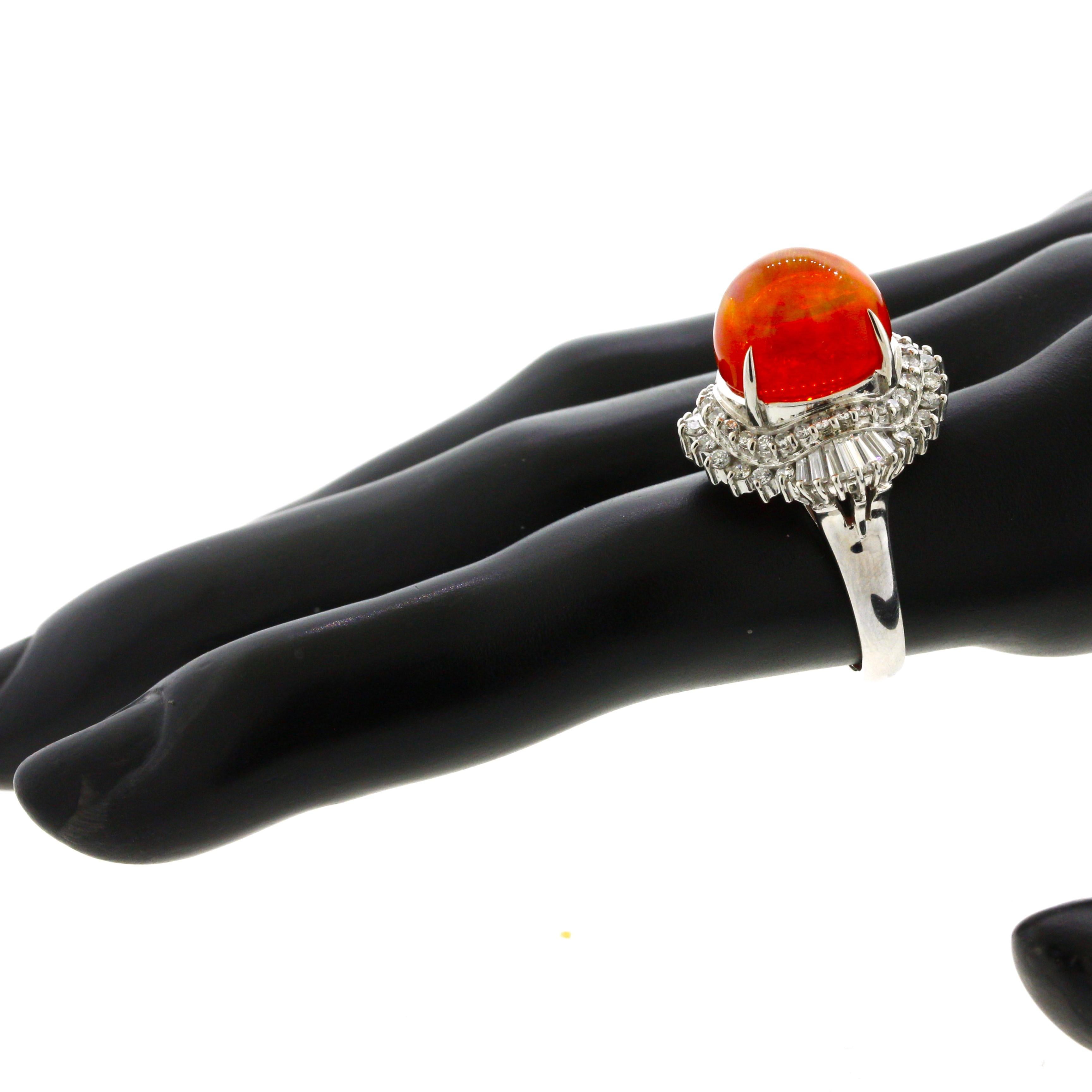 Women's 7.14 Carat Mexican Fire Opal Diamond Platinum Ring For Sale