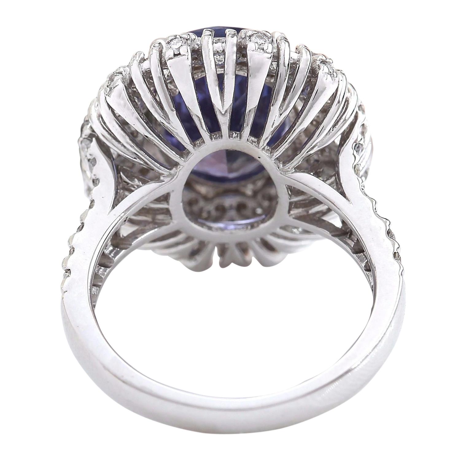Oval Cut Exquisite Tanzanite Diamond Ring In 14 Karat Solid White Gold  For Sale