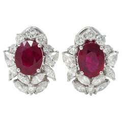 7,14 CTW Burma Pigeon's Rubin Diamant 18 Karat Gold Floral Cluster-Ohrringe GIA