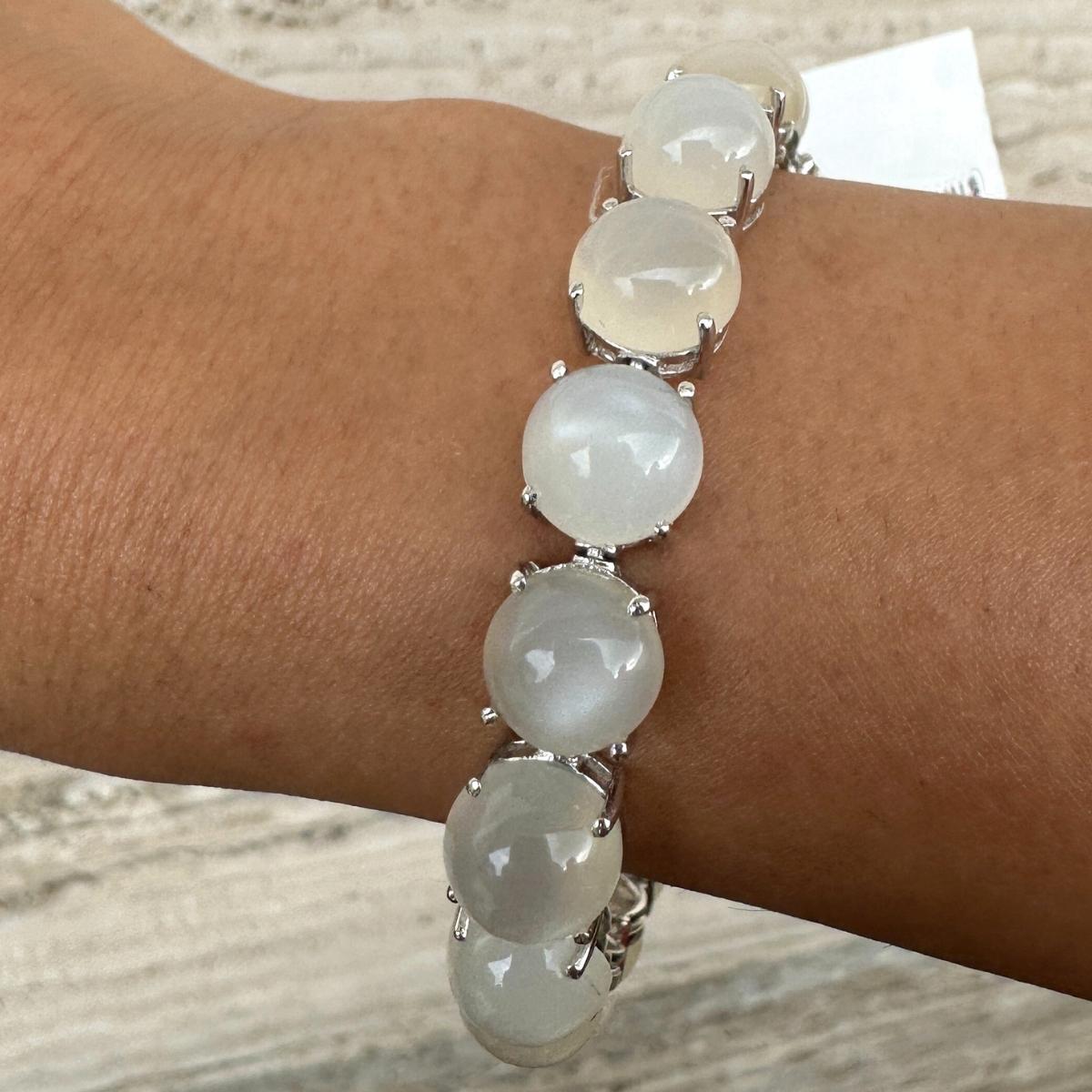 71.45 Carat Round Cabochon Cut Moonstone Tennis Bracelet for Her in 925 Silver For Sale 1