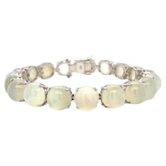 71.45 Carat Round Cabochon Cut Moonstone Tennis Bracelet .925 Sterling Silver