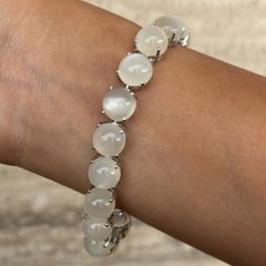 71.45 Carat Round Cabochon Cut Moonstone Tennis Bracelet for Her in 925 Silver