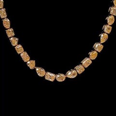 71.47 Carat Multi Shape Natural Fancy Yellow Diamond Tennis Necklace, EGL Cert.