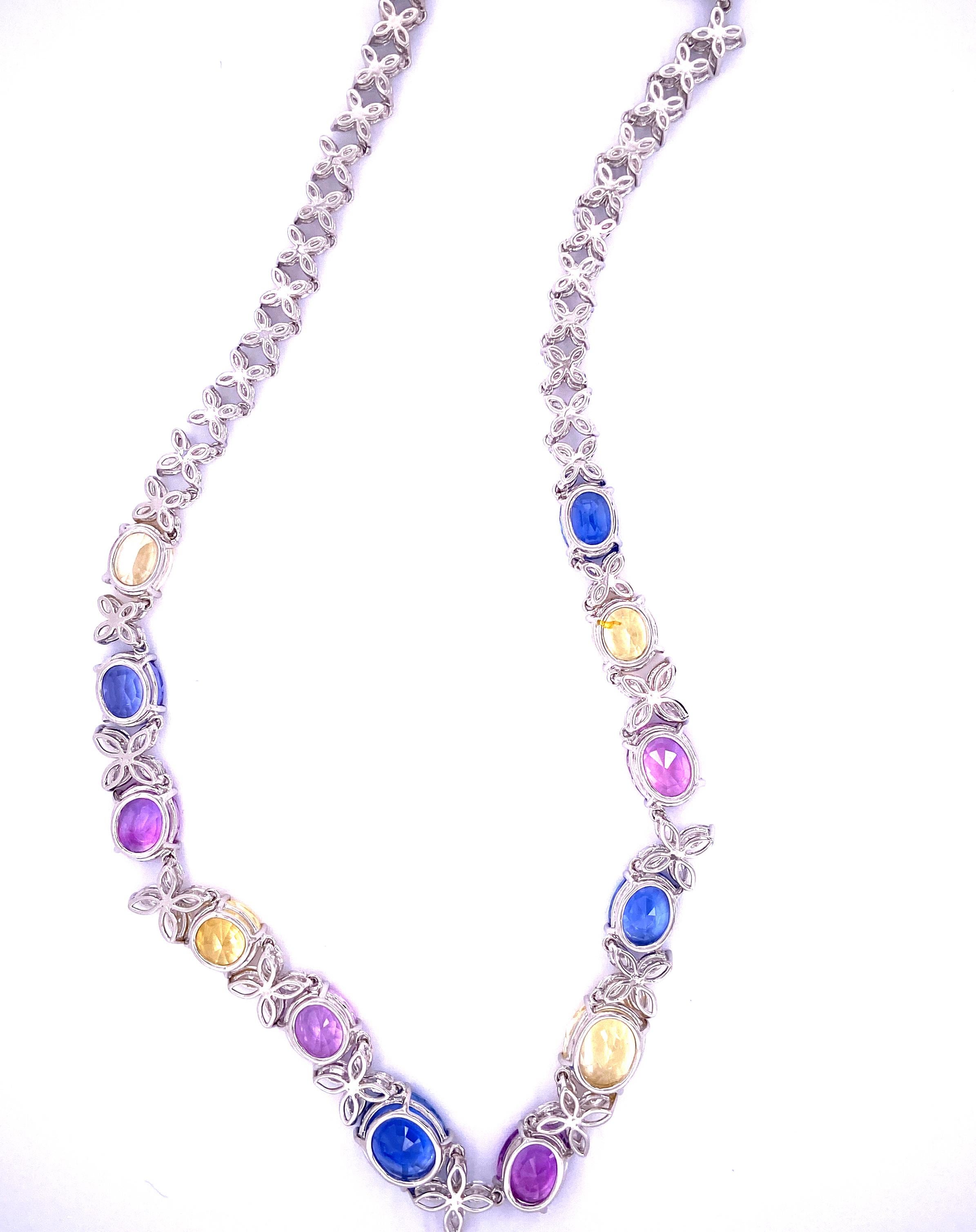 71.49 Carat GIA Certified Unheated Sapphire and White Diamond Gold Necklace For Sale 4