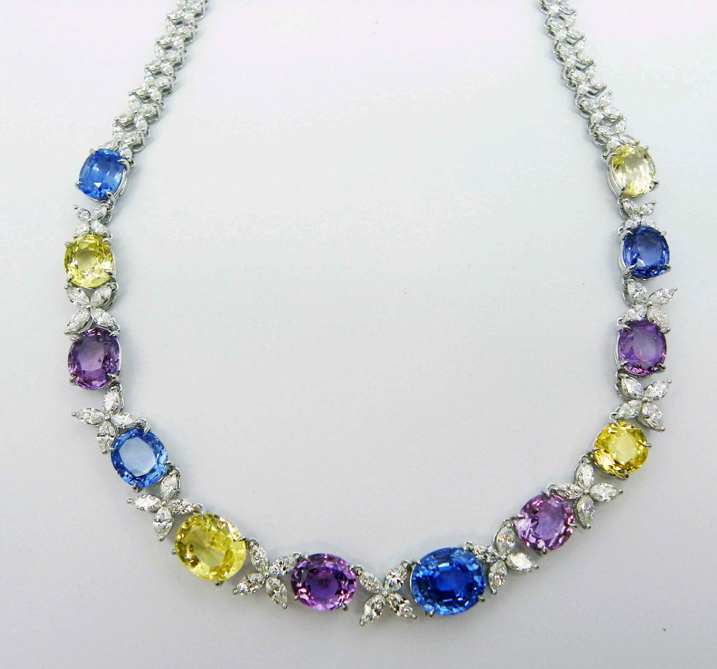 71.49 Carat GIA Certified Unheated Sapphire and White Diamond Gold Necklace For Sale 6