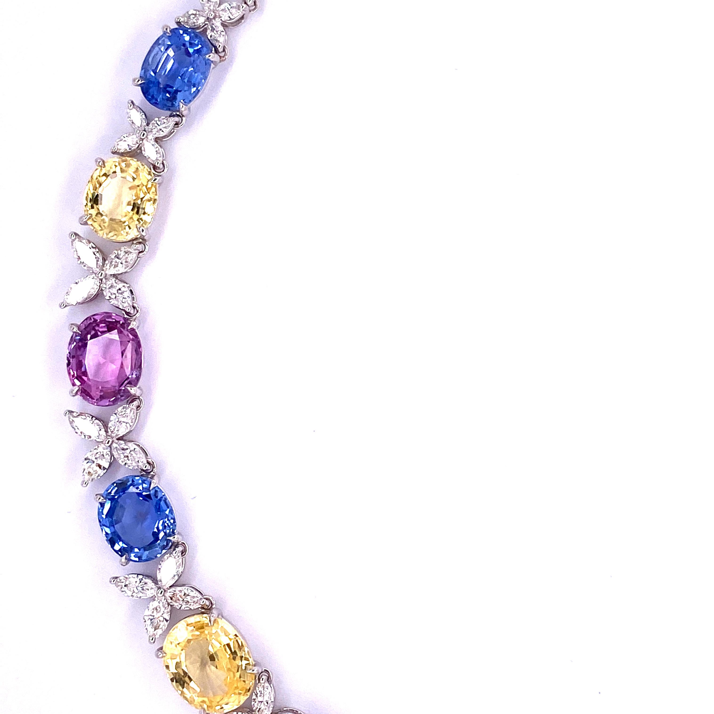 71.49 Carat GIA Certified Unheated Sapphire and White Diamond Gold Necklace For Sale 1