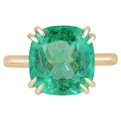 Anello solitario di smeraldo colombiano con taglio a cuscino da 7,14 carati - Design a due punte