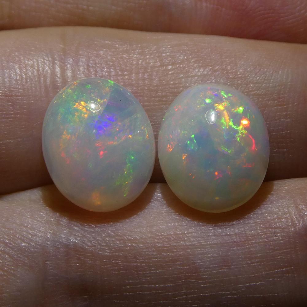 7.14ct Oval Cabochon Crystal Opal Pair For Sale 4