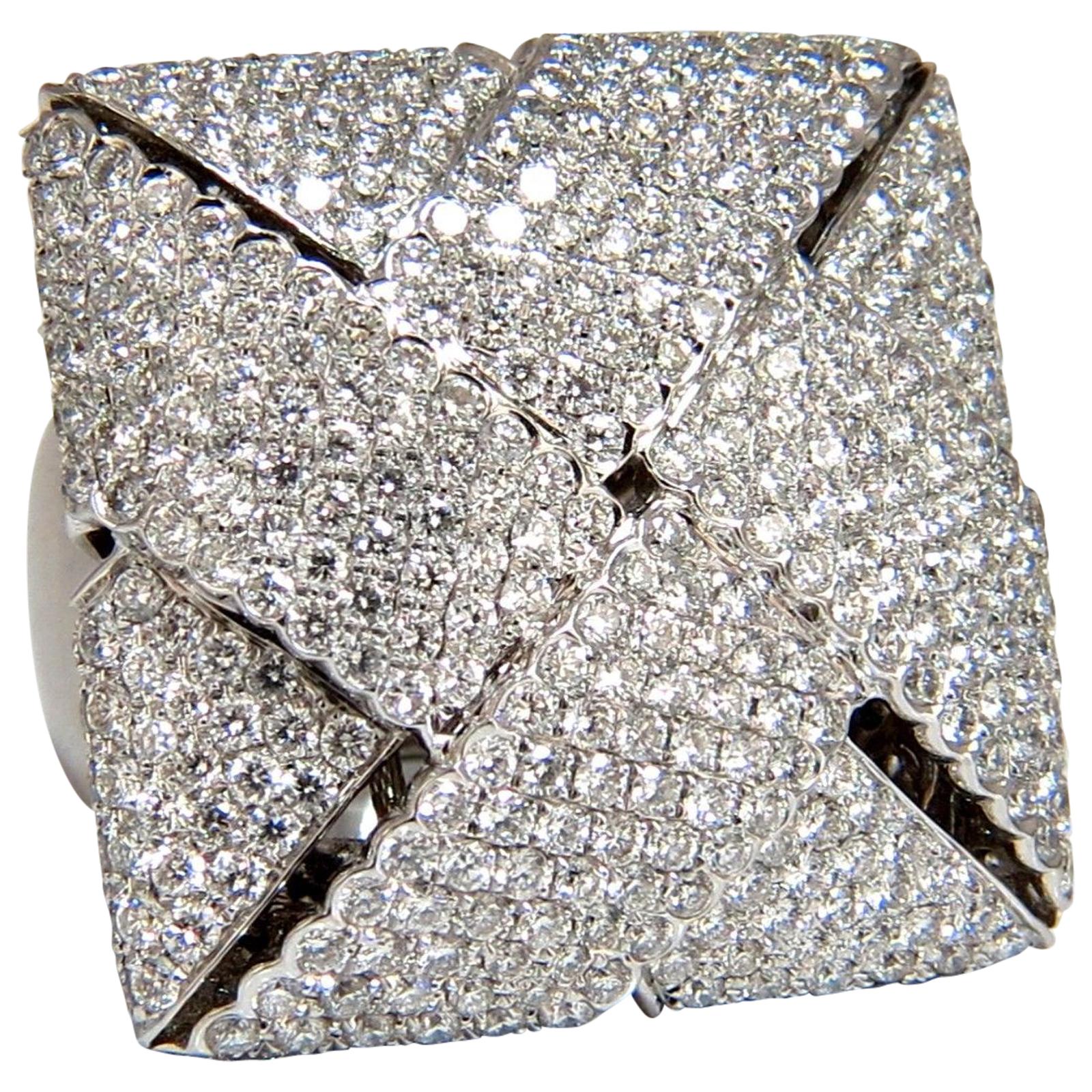 7.15 Carat 3D Unisex Cross Weave Dome Diamond Ring 18 Karat For Sale