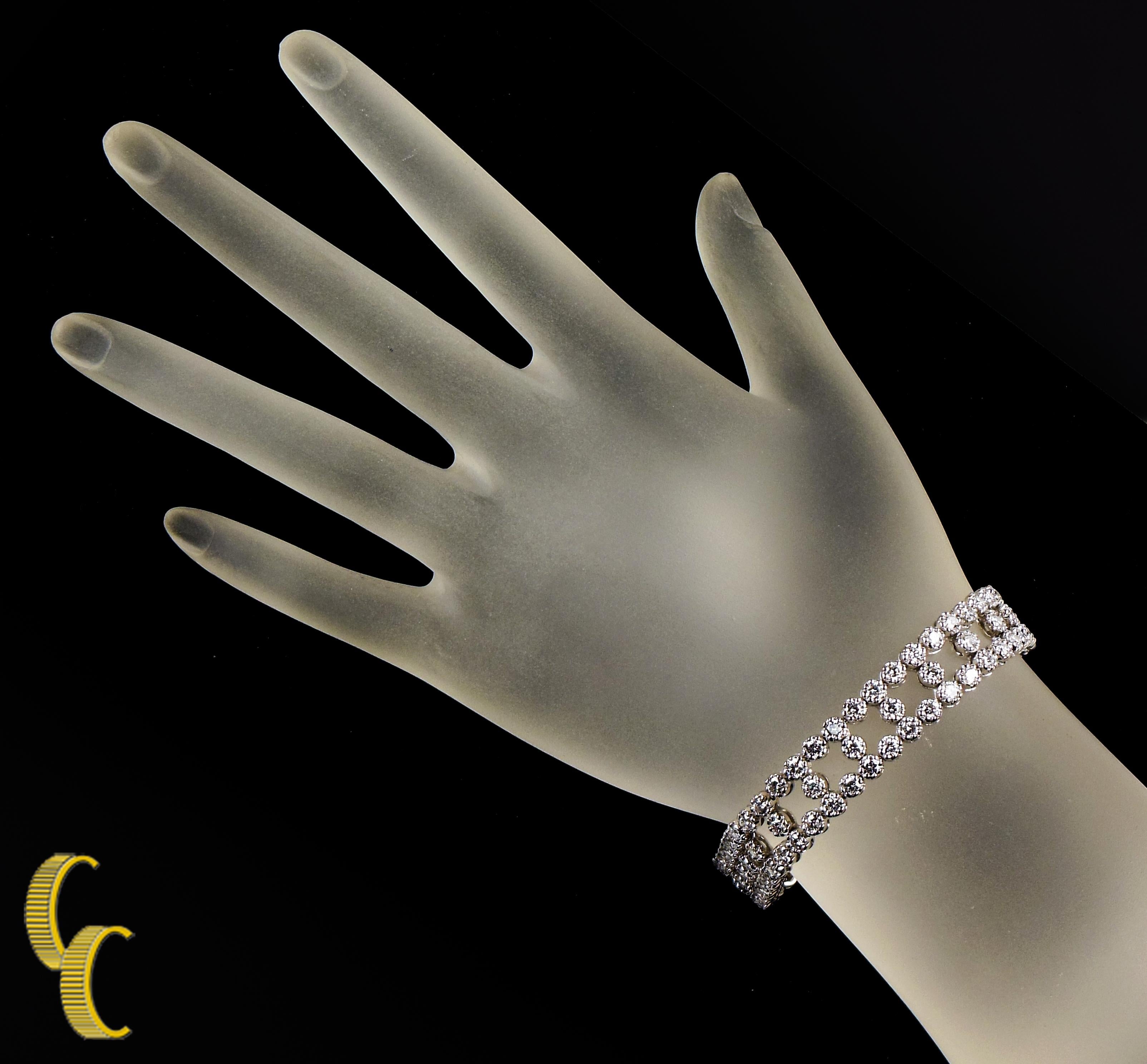 Round Cut 7.15 Carat Diamond Three-Row 18 Karat White Gold Tennis Bracelet