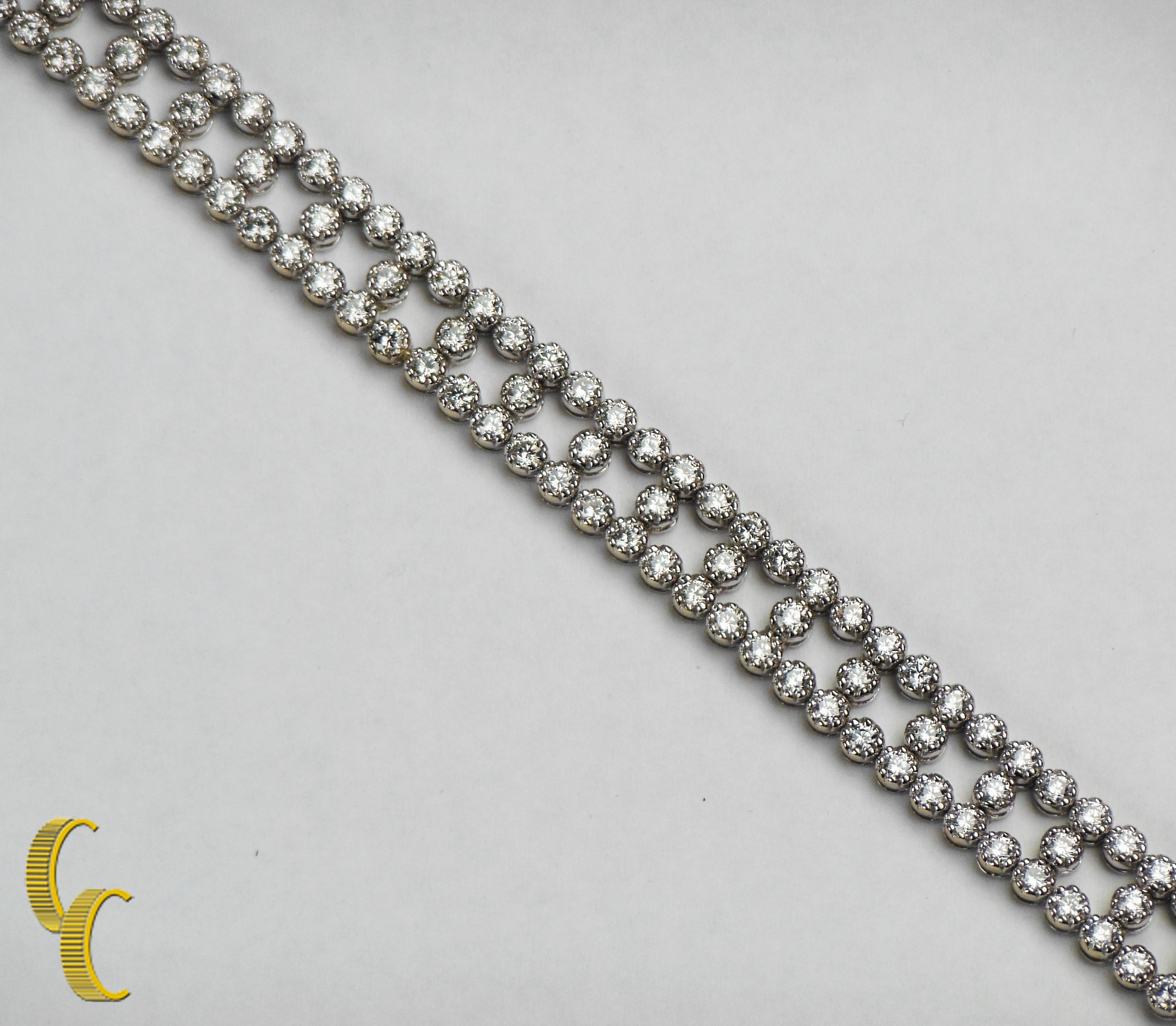 7.15 Carat Diamond Three-Row 18 Karat White Gold Tennis Bracelet In Good Condition In Sherman Oaks, CA