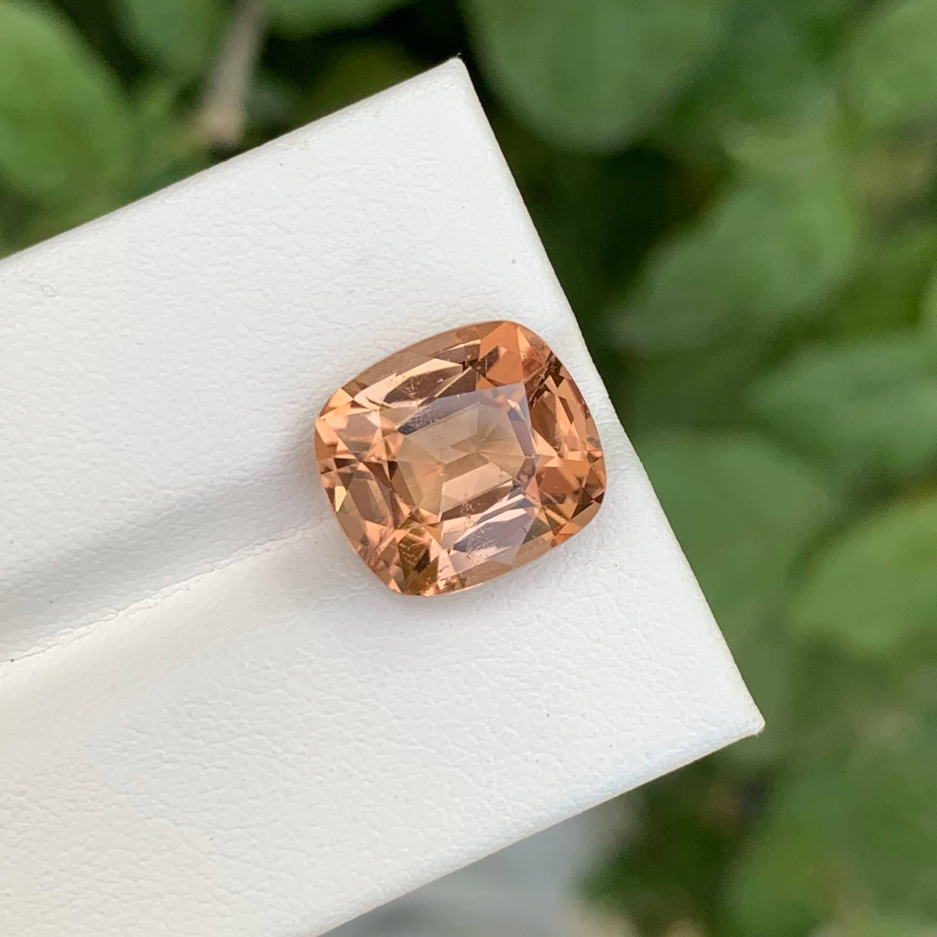Women's or Men's 7.15 Carat Loose Peach Tourmaline Stone Cushion Cut Natural African Gemstone For Sale